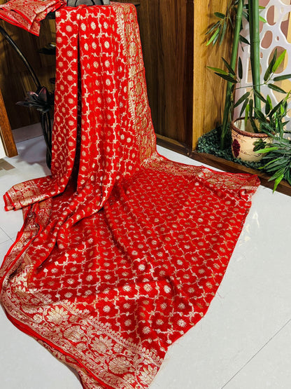 Red Pure Soft Heavy Viscose Georgatte Saree Georgette Saree Anant Tex Exports Pvt.Ltd..