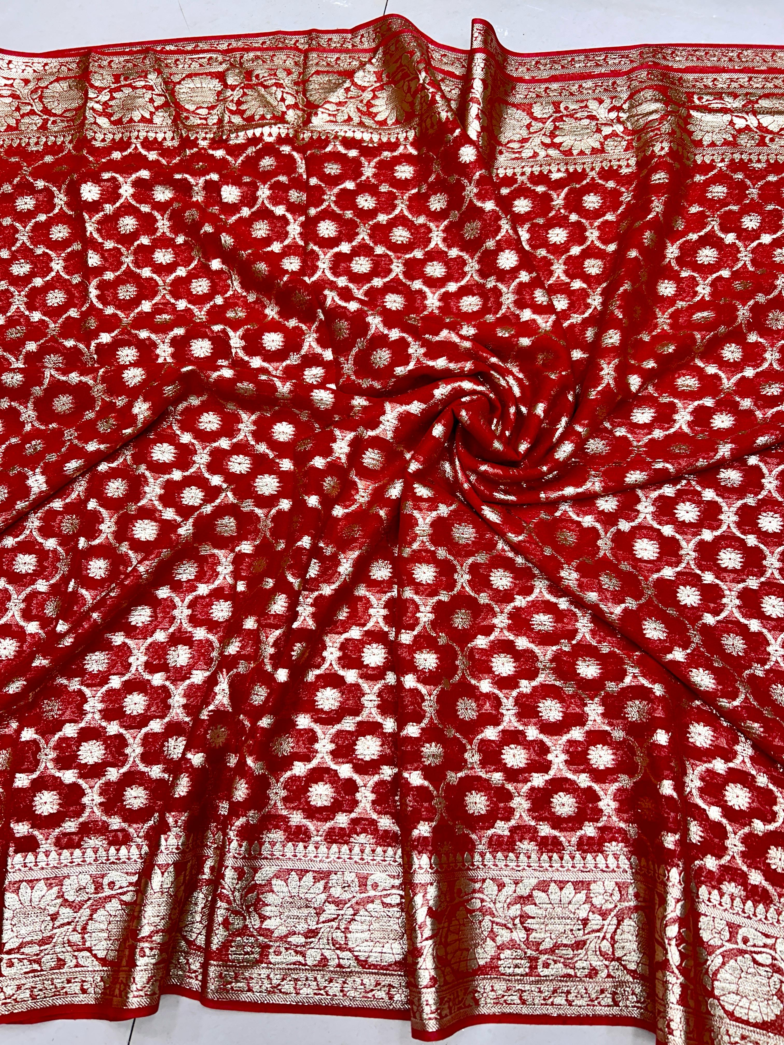 Red Pure Soft Heavy Viscose Georgatte Saree