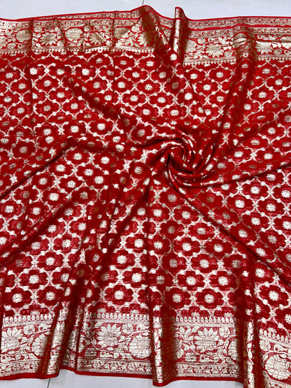 Red Pure Soft Heavy Viscose Georgatte Saree Georgette Saree Anant Tex Exports Pvt.Ltd..