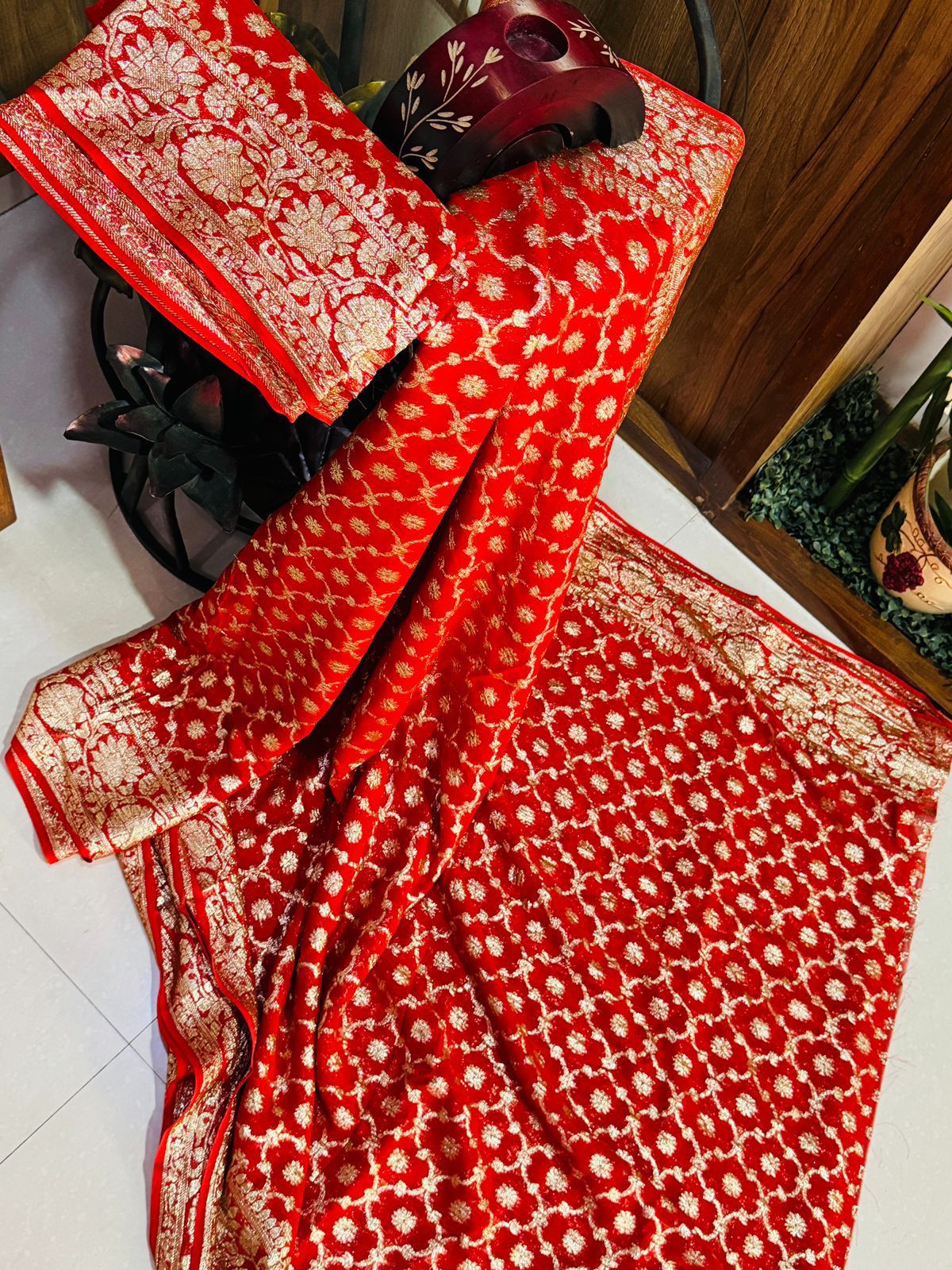 Red Pure Soft Heavy Viscose Georgatte Saree