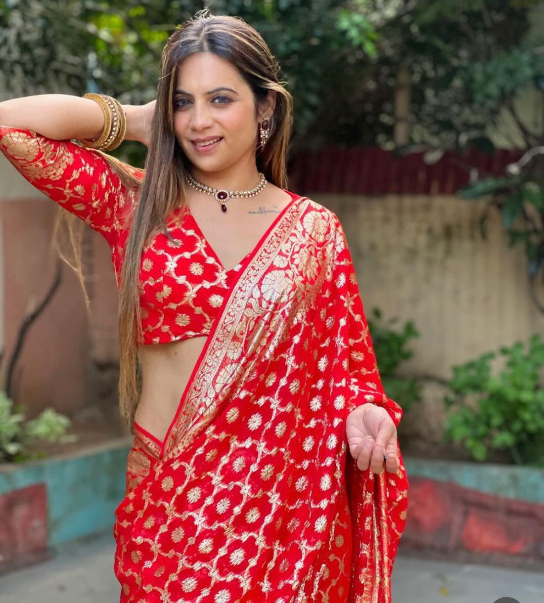 Red Pure Soft Heavy Viscose Georgatte Saree Georgette Saree Anant Tex Exports Pvt.Ltd..