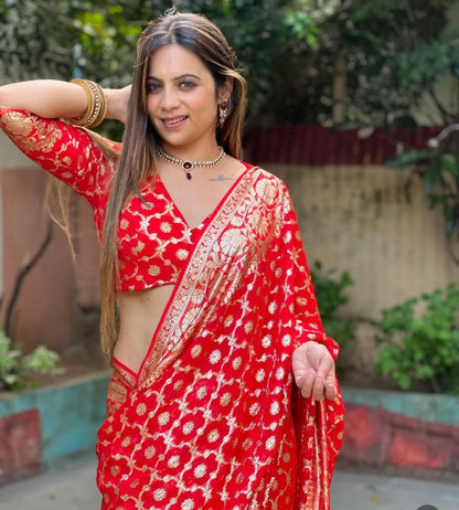 Red Pure Soft Heavy Viscose Georgatte Saree Georgette Saree Anant Tex Exports Pvt.Ltd..