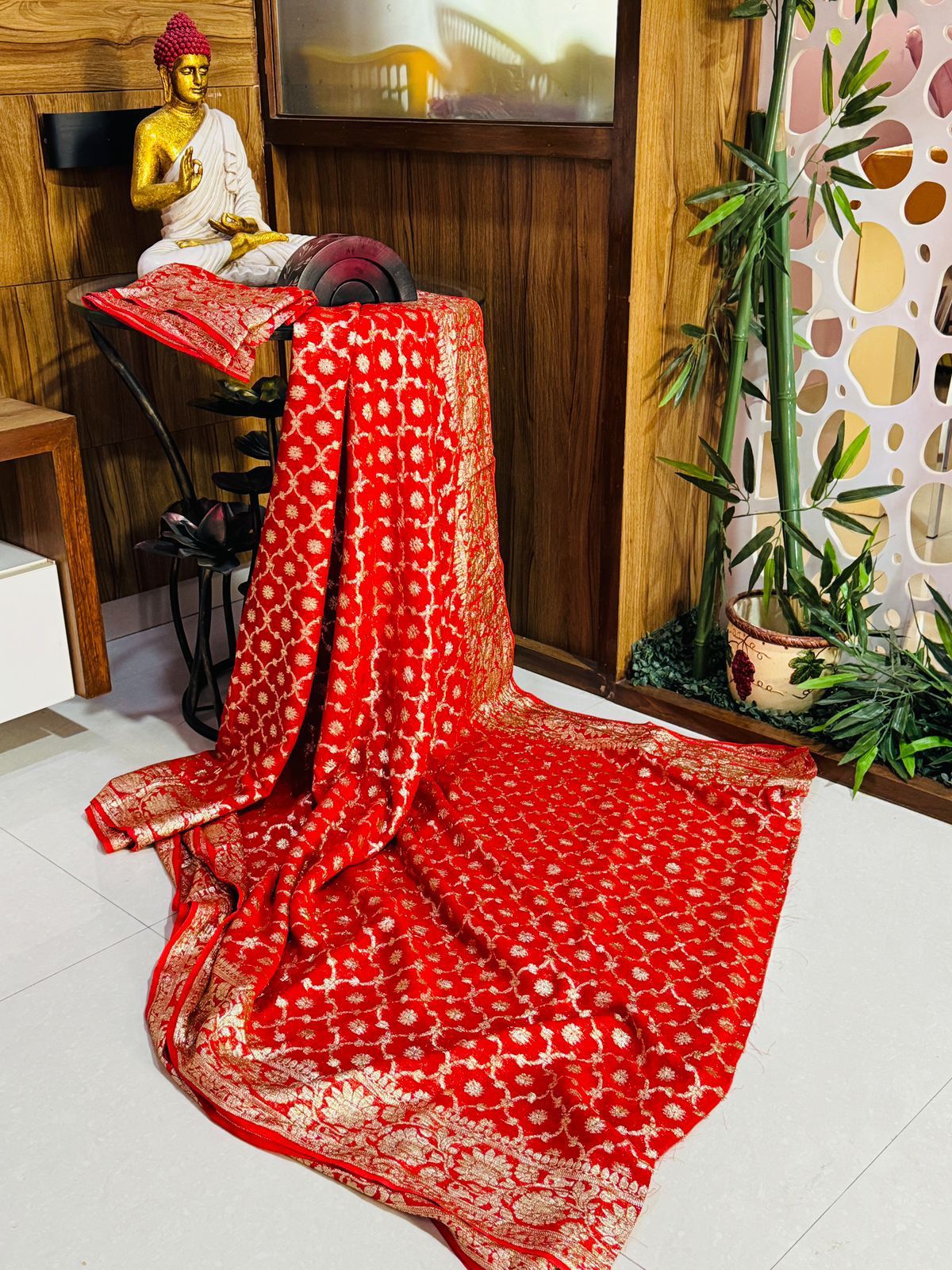 Red Pure Soft Heavy Viscose Georgatte Saree