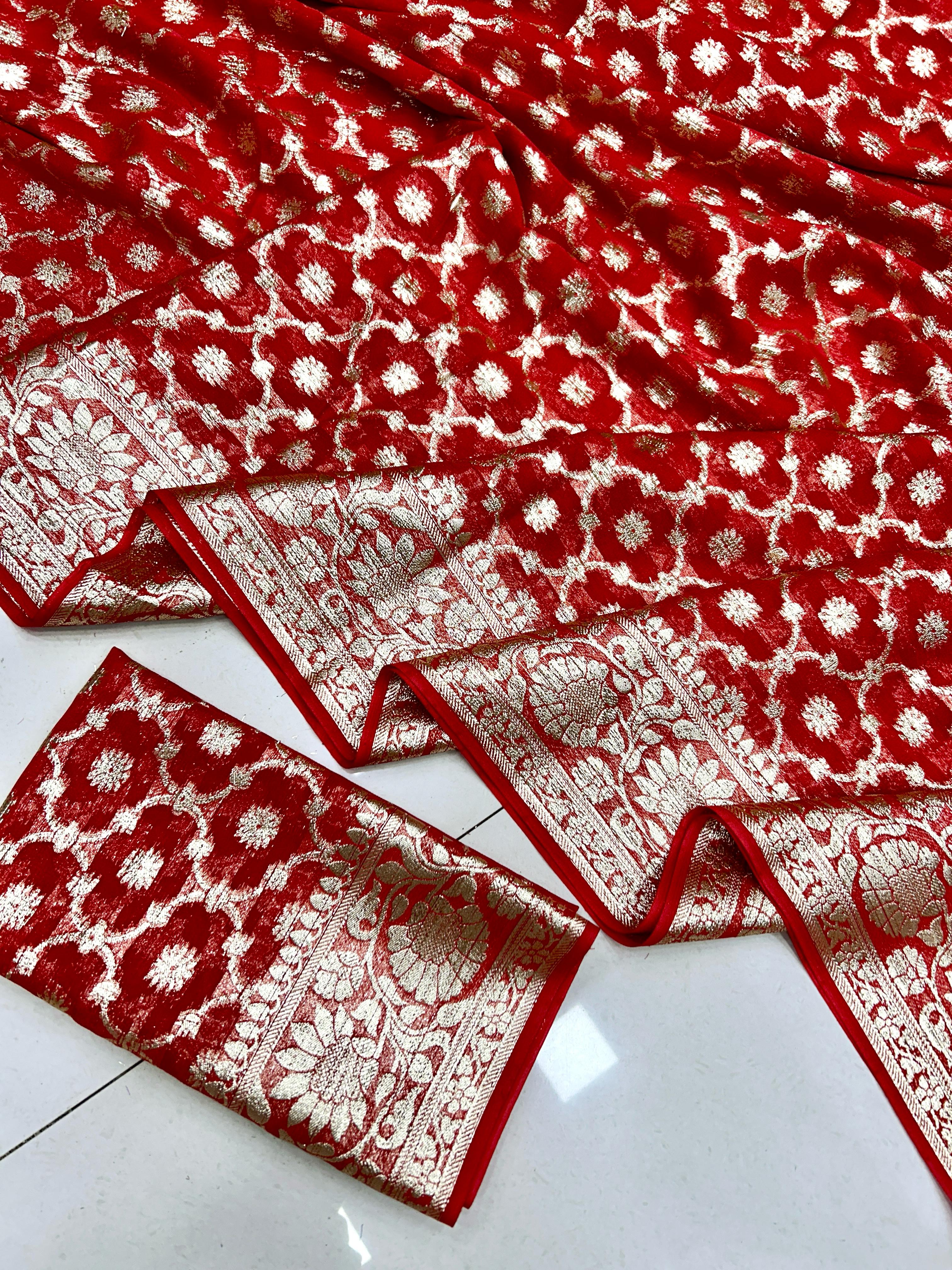 Red Pure Soft Heavy Viscose Georgatte Saree