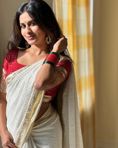 White Pure Soft Heavy Viscose Chex Georgatte Saree Georgette Saree Anant Tex Exports Pvt.Ltd..