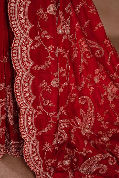 Red Pure Soft Tabby Organza Silk Heavy Embroidery Work Organza Saree Organza Saree Anant Tex Exports Pvt.Ltd..