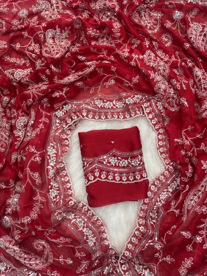 Red Pure Soft Tabby Organza Silk Heavy Embroidery Work Organza Saree Organza Saree Anant Tex Exports Pvt.Ltd..