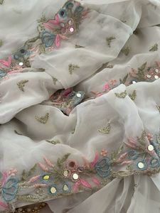 White Pure Soft Heavy Faux Georgatte Saree