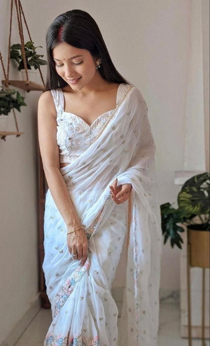 White Pure Soft Heavy Faux Georgatte Saree Georgette Saree Anant Tex Exports Pvt.Ltd..