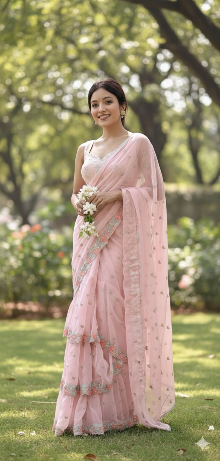 Pink Pure Soft Heavy Faux Georgatte Saree