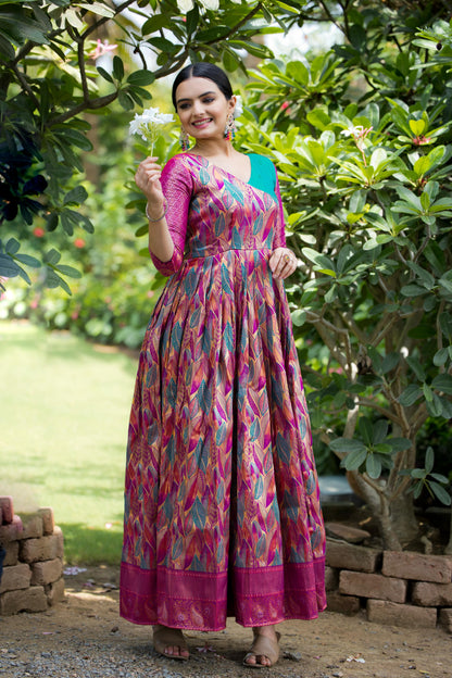 Pink Pure Soft Silk Copper Weaving Anarkali Gown Anarkali Gown Anant Tex Exports Pvt.Ltd..