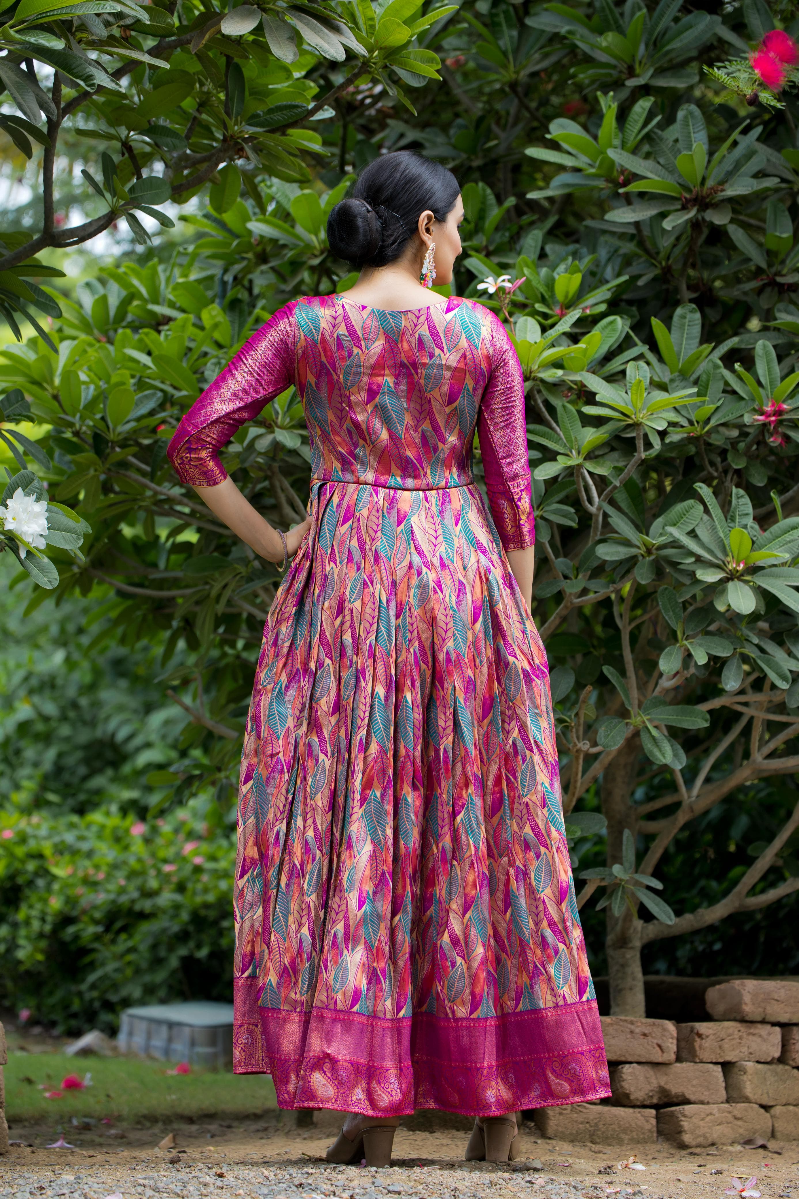 Pink Pure Soft Silk Copper Weaving Anarkali Gown Anarkali Gown Anant Tex Exports Pvt.Ltd..