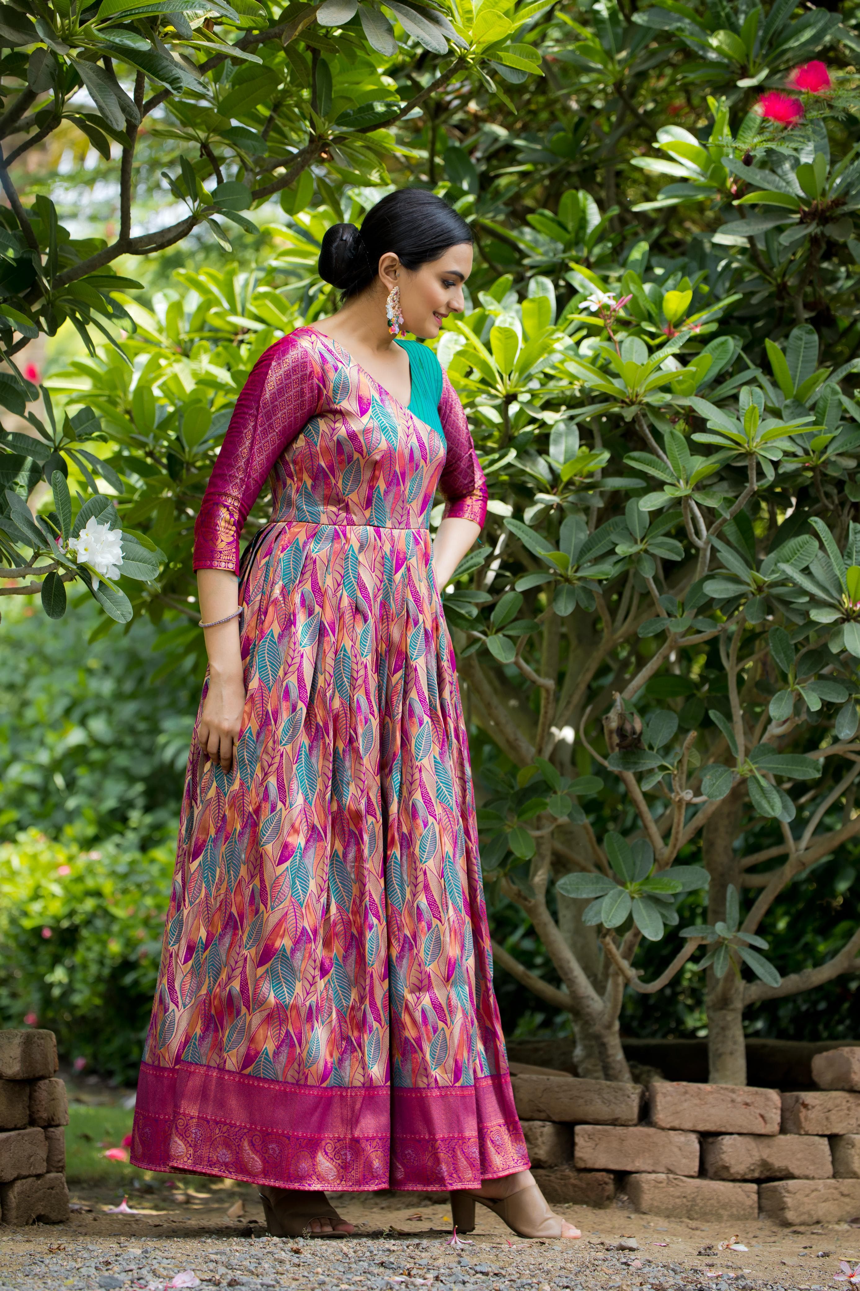 Pink Pure Soft Silk Copper Weaving Anarkali Gown