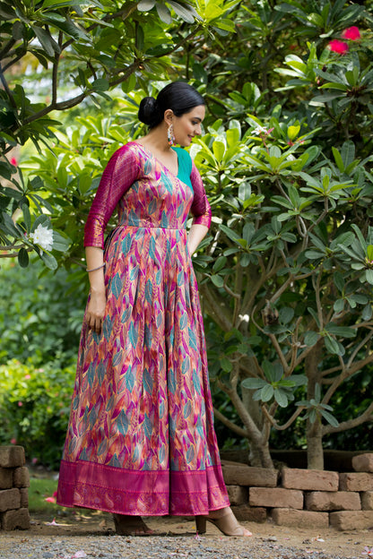 Pink Pure Soft Silk Copper Weaving Anarkali Gown Anarkali Gown Anant Tex Exports Pvt.Ltd..
