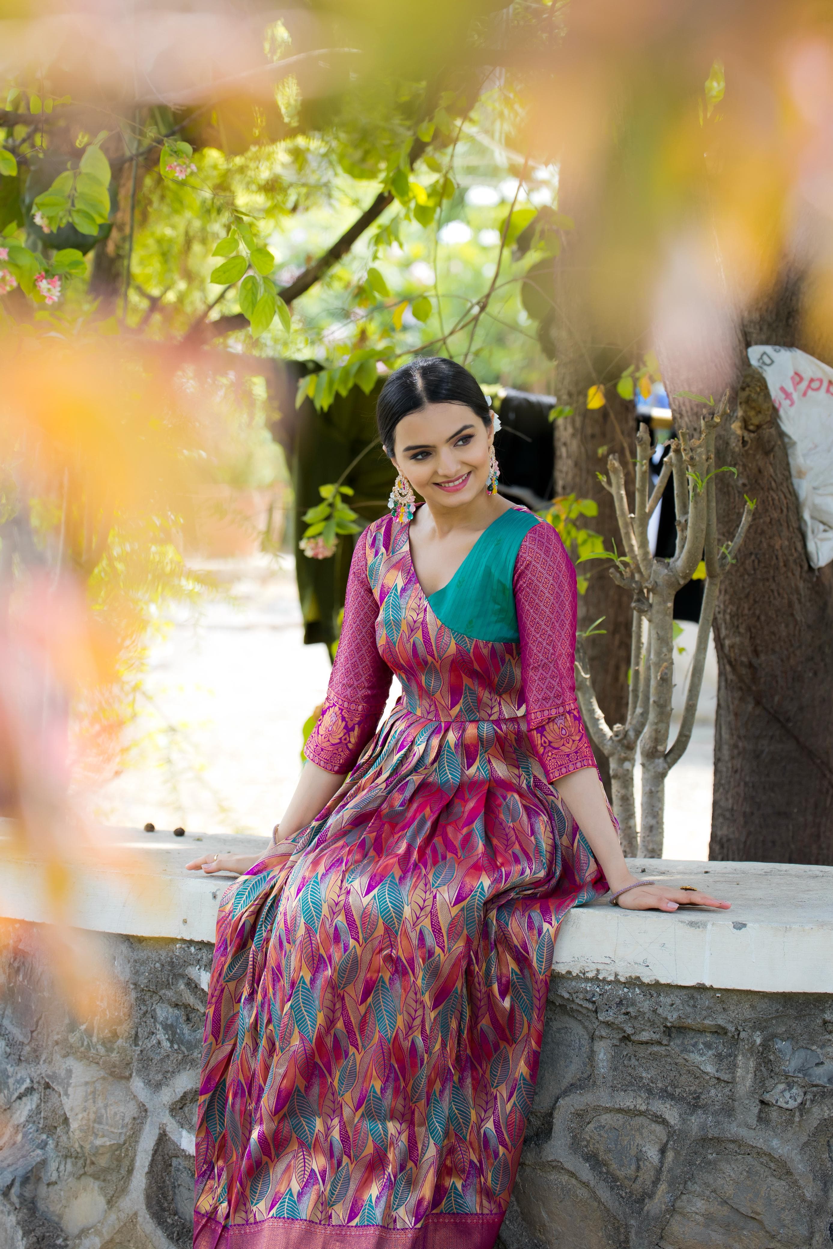 Pink Pure Soft Silk Copper Weaving Anarkali Gown
