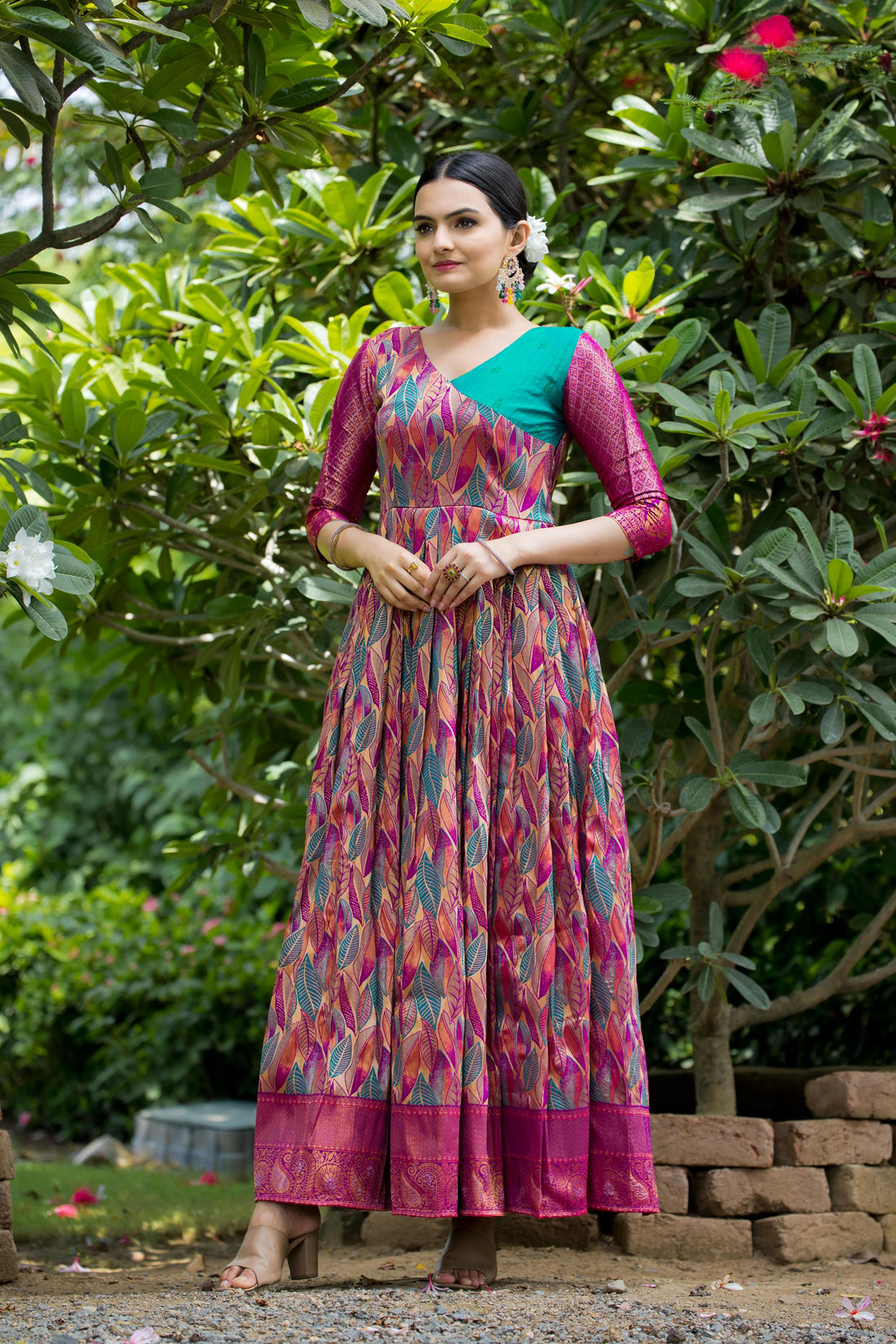 Pink Pure Soft Silk Copper Weaving Anarkali Gown Anarkali Gown Anant Tex Exports Pvt.Ltd..