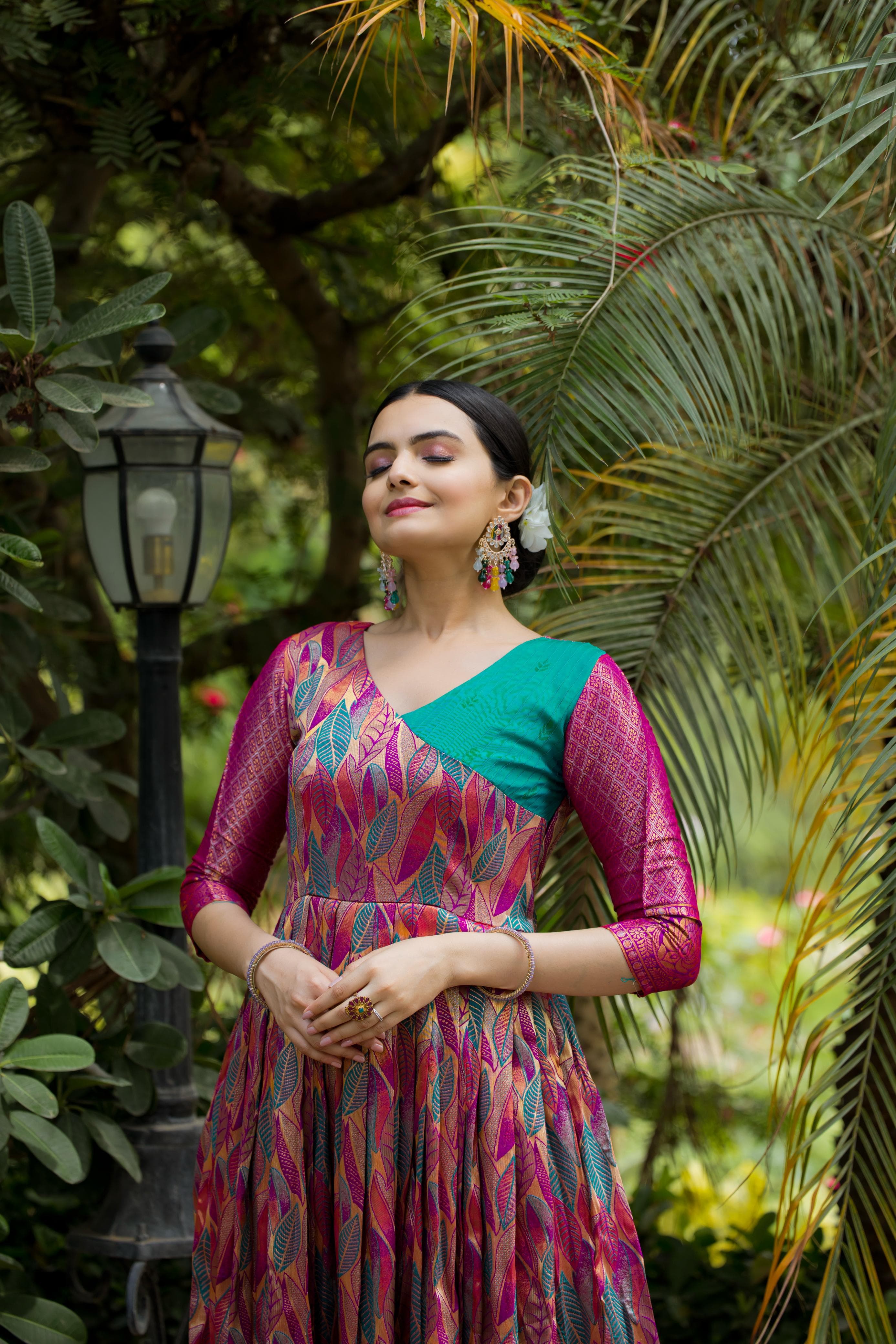 Pink Pure Soft Silk Copper Weaving Anarkali Gown