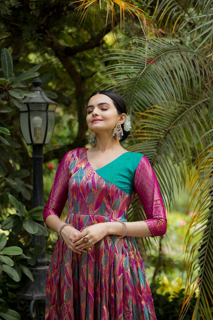Pink Pure Soft Silk Copper Weaving Anarkali Gown Anarkali Gown Anant Tex Exports Pvt.Ltd..