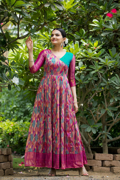 Pink Pure Soft Silk Copper Weaving Anarkali Gown Anarkali Gown Anant Tex Exports Pvt.Ltd..