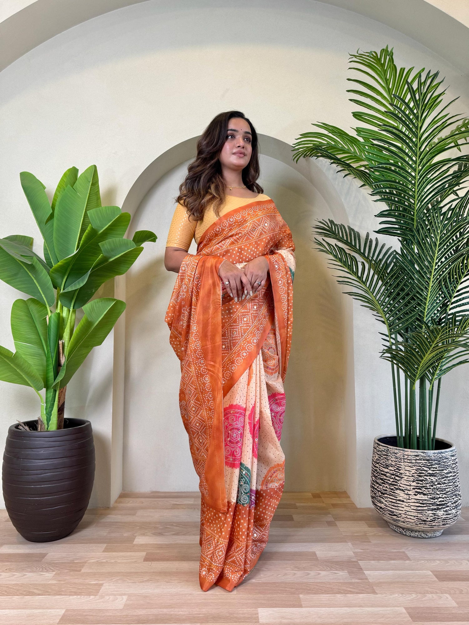 Orange Pure Soft Tissue Bandhani Print Saree Tissue Saree Anant Tex Exports Pvt.Ltd..