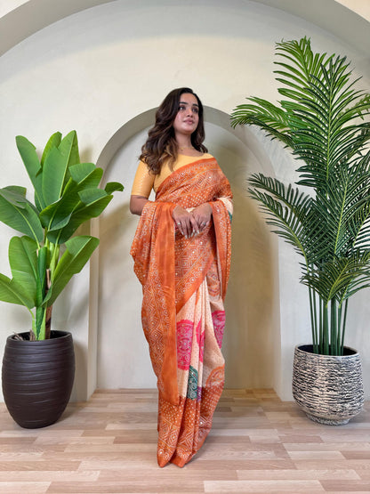 Orange Pure Soft Tissue Bandhani Print Saree Tissue Saree Anant Tex Exports Pvt.Ltd..