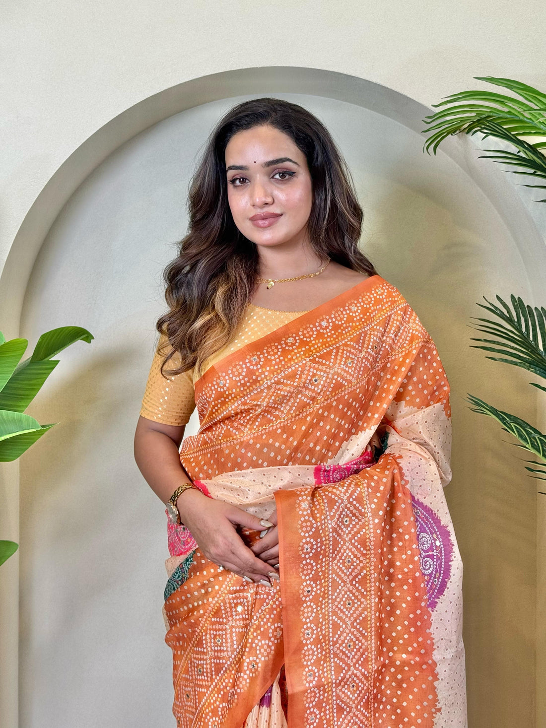 Orange Pure Soft Tissue Bandhani Print Saree Tissue Saree Anant Tex Exports Pvt.Ltd..