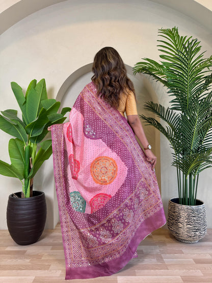 Wine Pure Soft Tissue Bandhani Print Saree Tissue Saree Anant Tex Exports Pvt.Ltd..