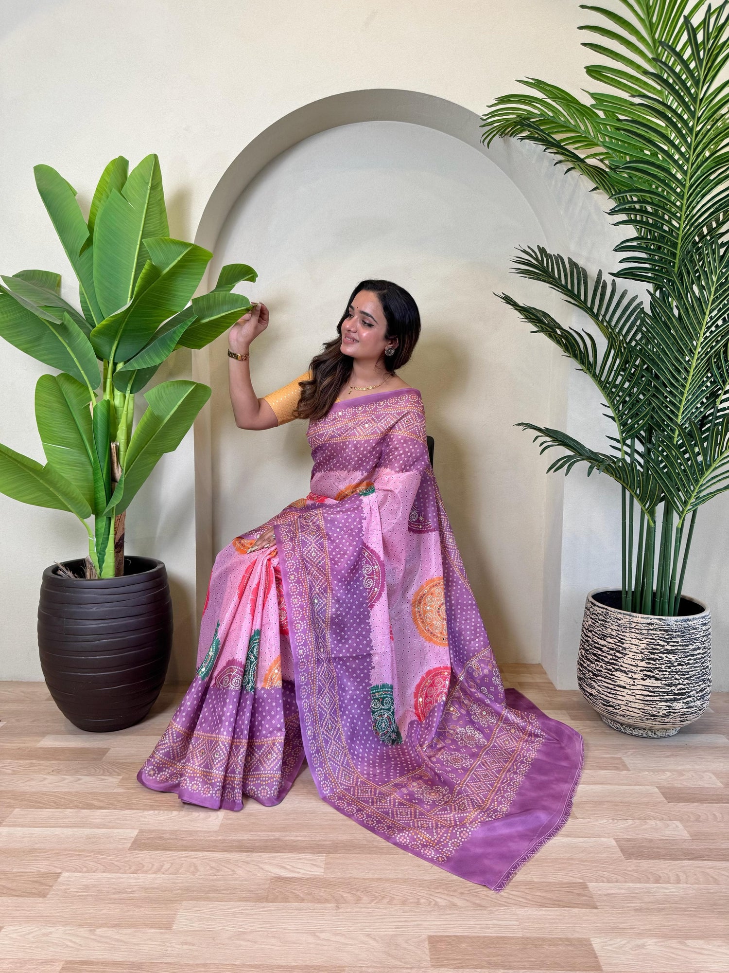 Purple Pure Soft Tissue Bandhani Print Saree Tissue Saree Anant Tex Exports Pvt.Ltd..