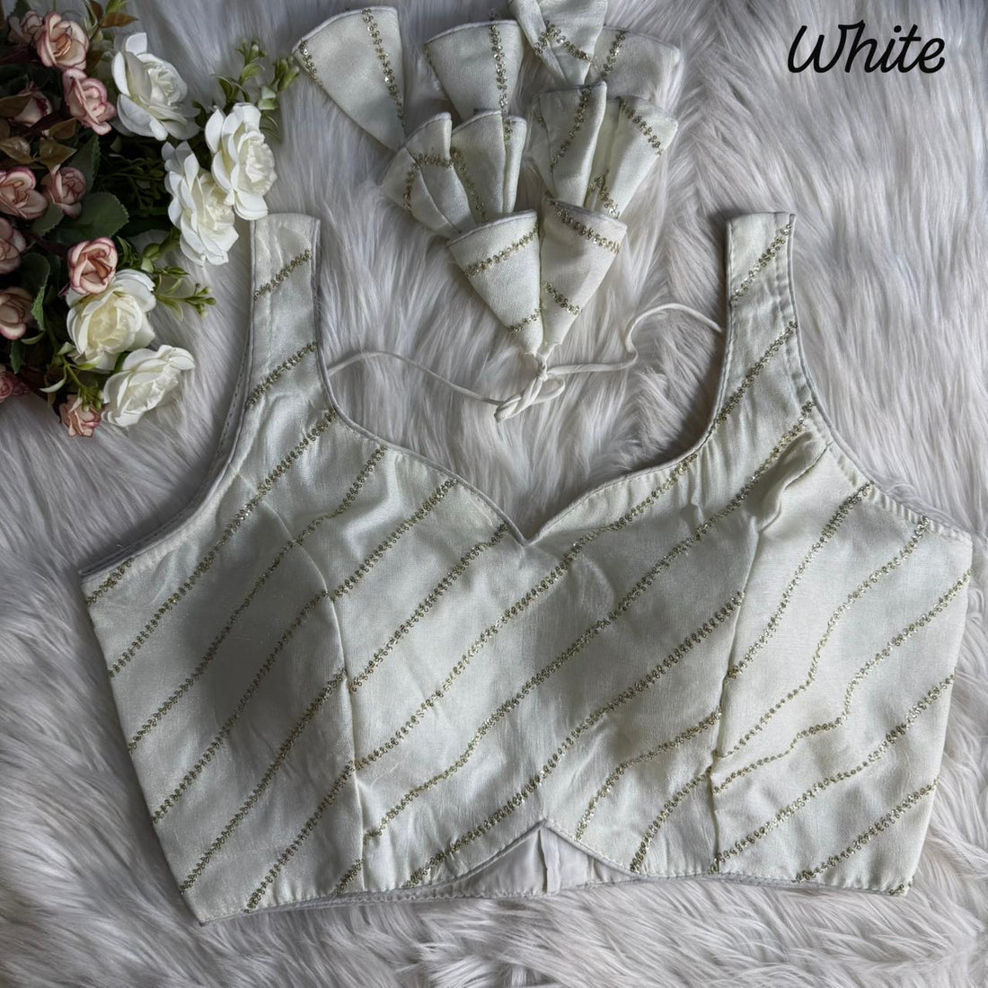 White Pure Heavy Pure Vichitra Silk Sleeveless Blouse Sleevless Blouse Anant Tex Exports Pvt.Ltd..