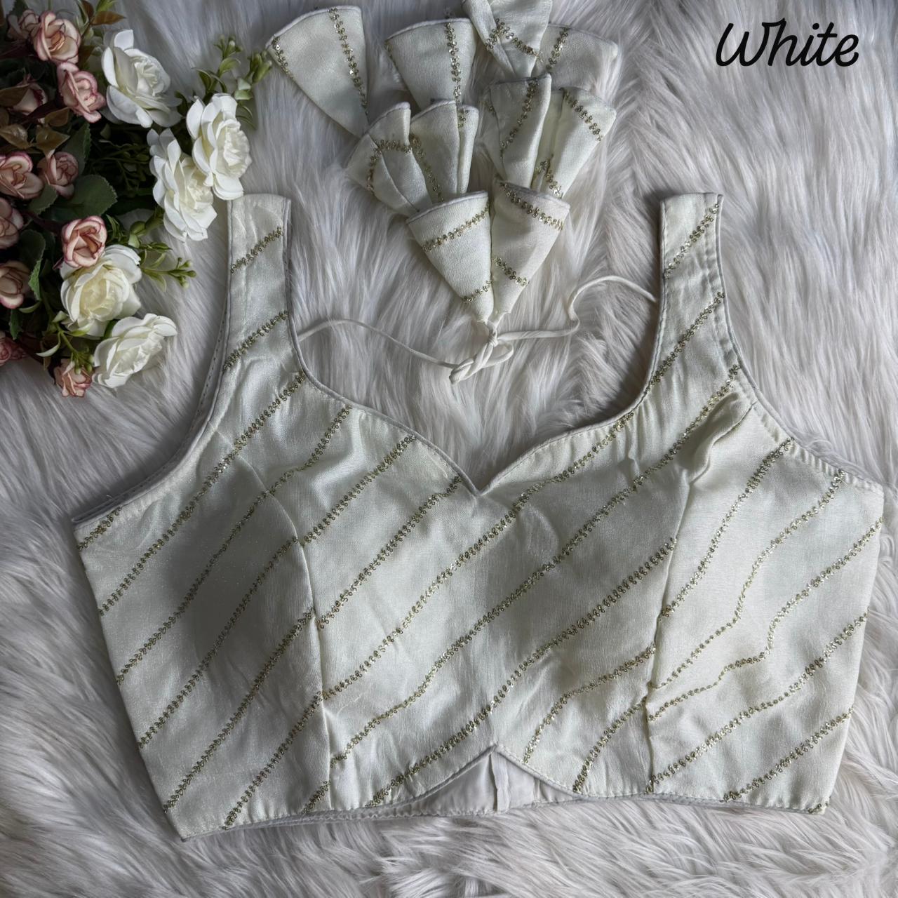 White Pure Heavy Pure Vichitra Silk Sleeveless Blouse