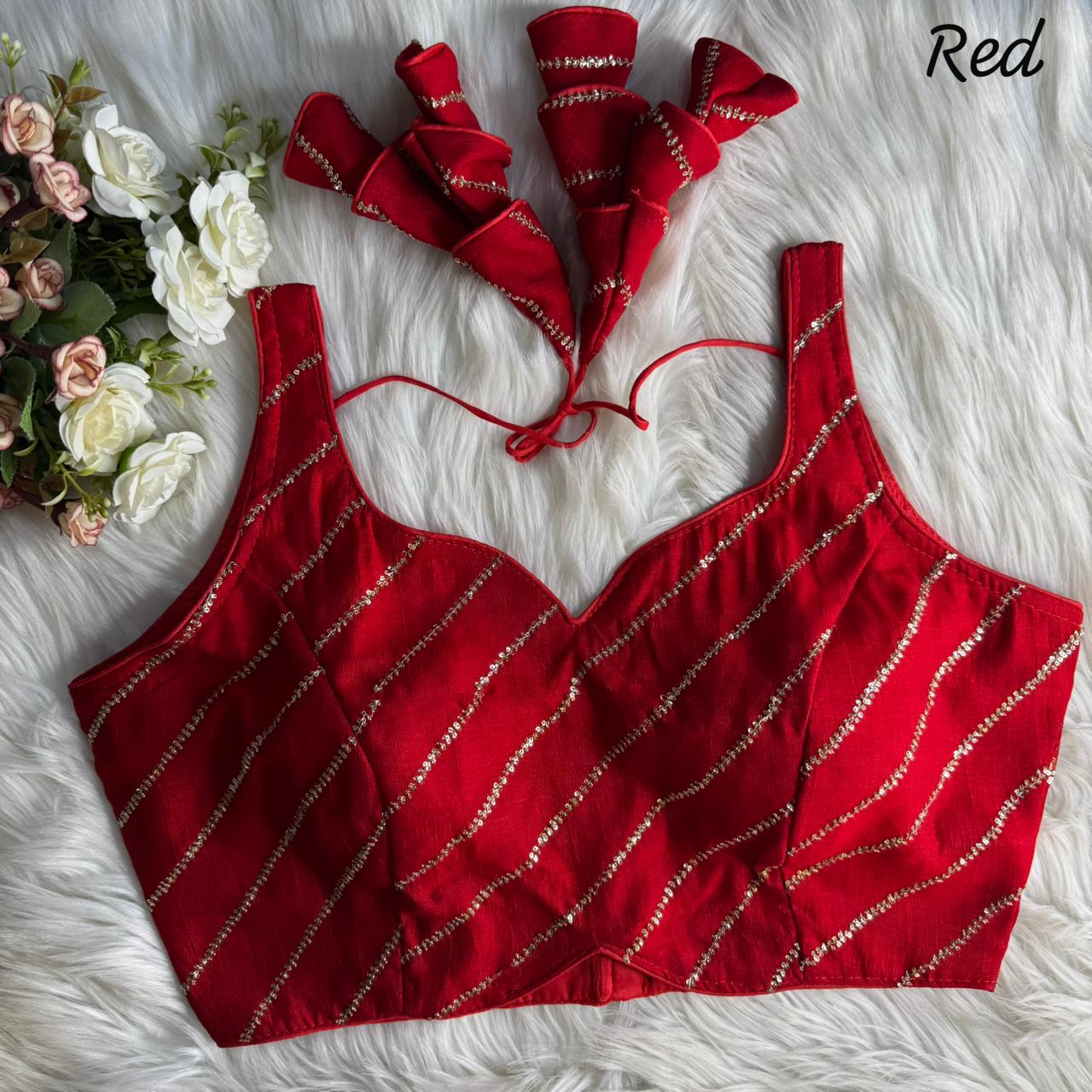 Red Pure Heavy Pure Vichitra Silk Sleeveless Blouse Sleevless Blouse Anant Tex Exports Pvt.Ltd..