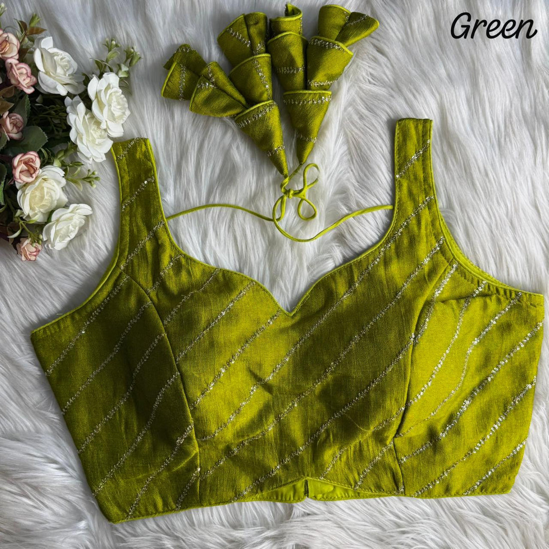 Light Green Pure Heavy Pure Vichitra Silk Sleeveless Blouse Sleevless Blouse Anant Tex Exports Pvt.Ltd..