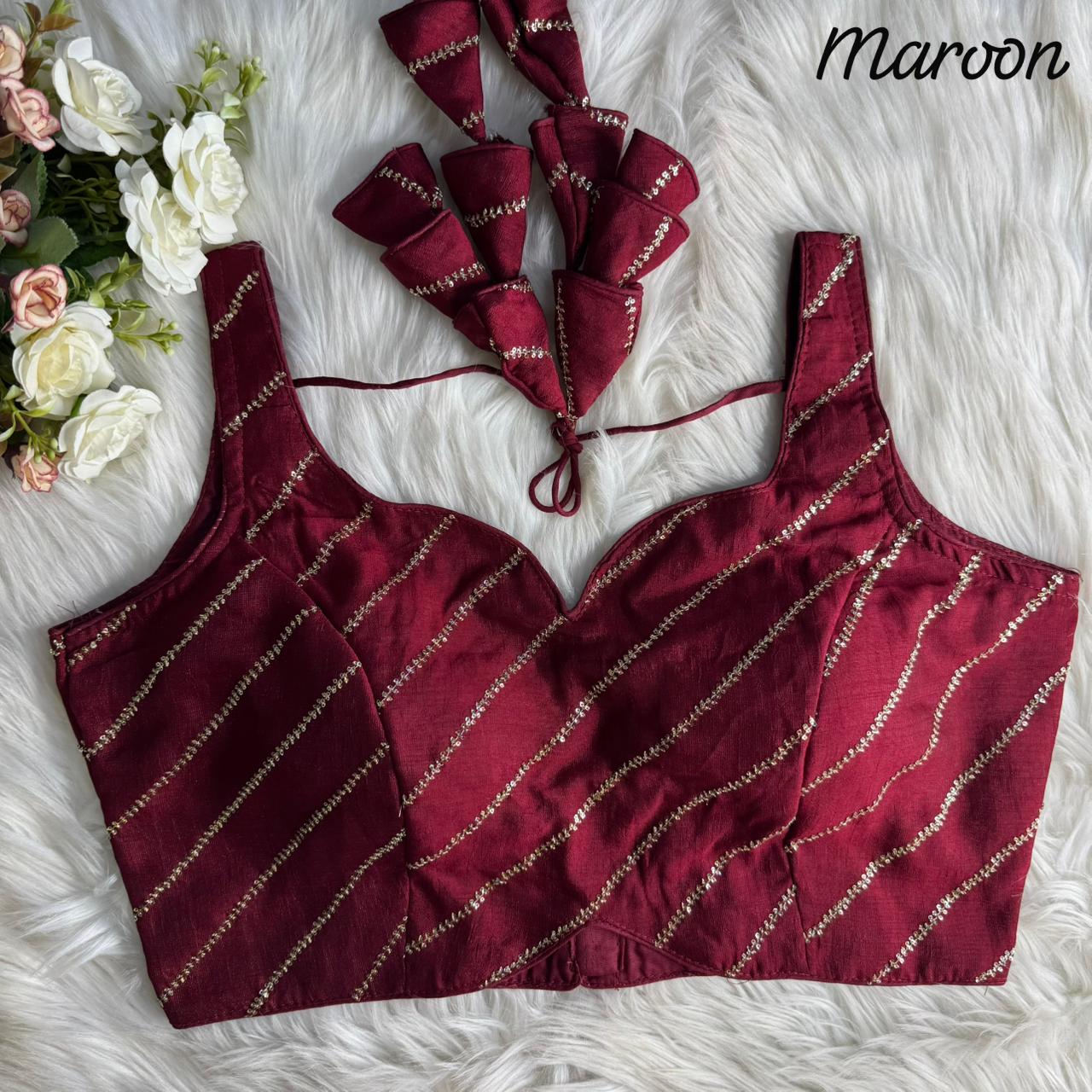 Maroon Pure Heavy Pure Vichitra Silk Sleeveless Blouse