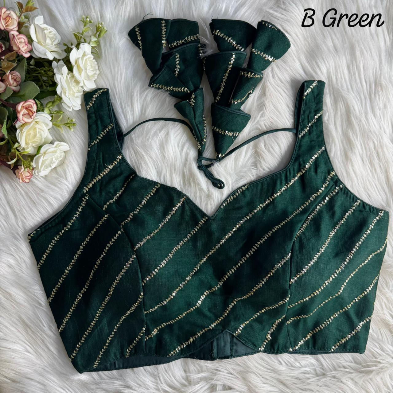 Green Pure Heavy Pure Vichitra Silk Sleeveless Blouse