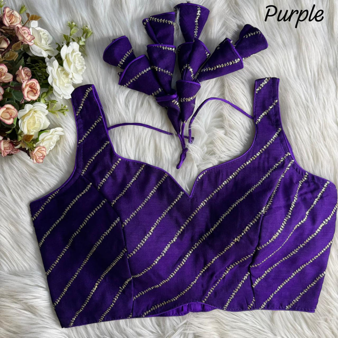 Purple Pure Heavy Pure Vichitra Silk Sleeveless Blouse Sleevless Blouse Anant Tex Exports Pvt.Ltd..