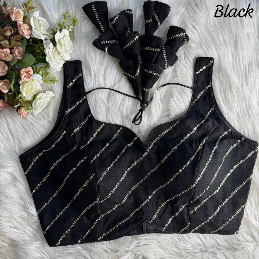 Black Pure Heavy Pure Vichitra Silk Sleeveless Blouse Sleevless Blouse Anant Tex Exports Pvt.Ltd..