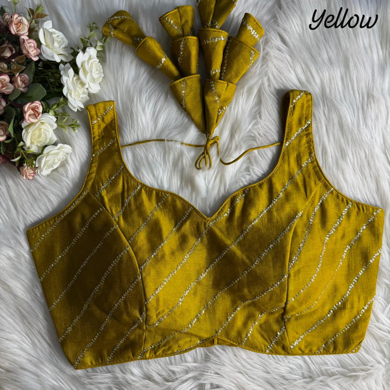 Yellow Pure Heavy Pure Vichitra Silk Sleeveless Blouse