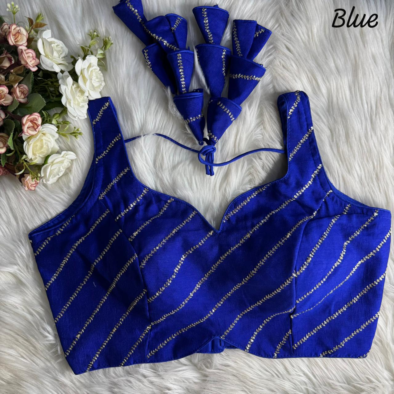 Blue Pure Heavy Pure Vichitra Silk Sleeveless Blouse