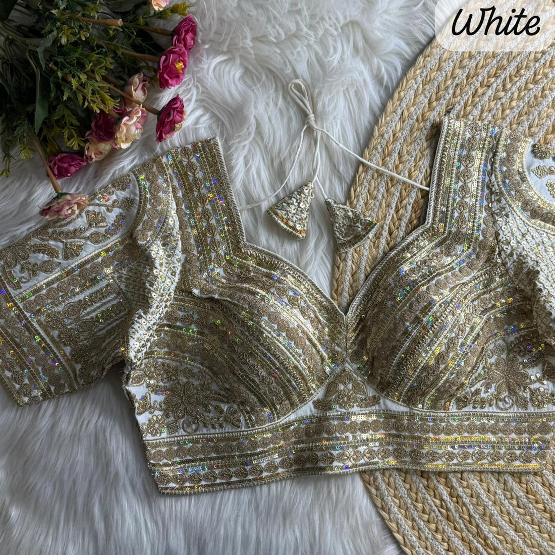 White Pure Roman Silk Sabyasachi Style Bridal Blouse Sleevless Blouse Anant Tex Exports Pvt.Ltd..