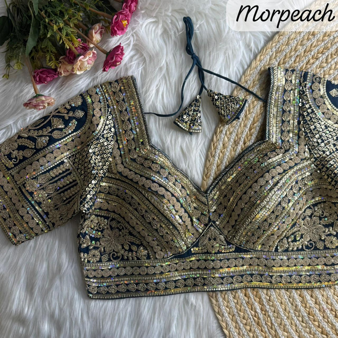 MorPeach Pure Roman Silk Sabyasachi Style Bridal Blouse Sleevless Blouse Anant Tex Exports Pvt.Ltd..