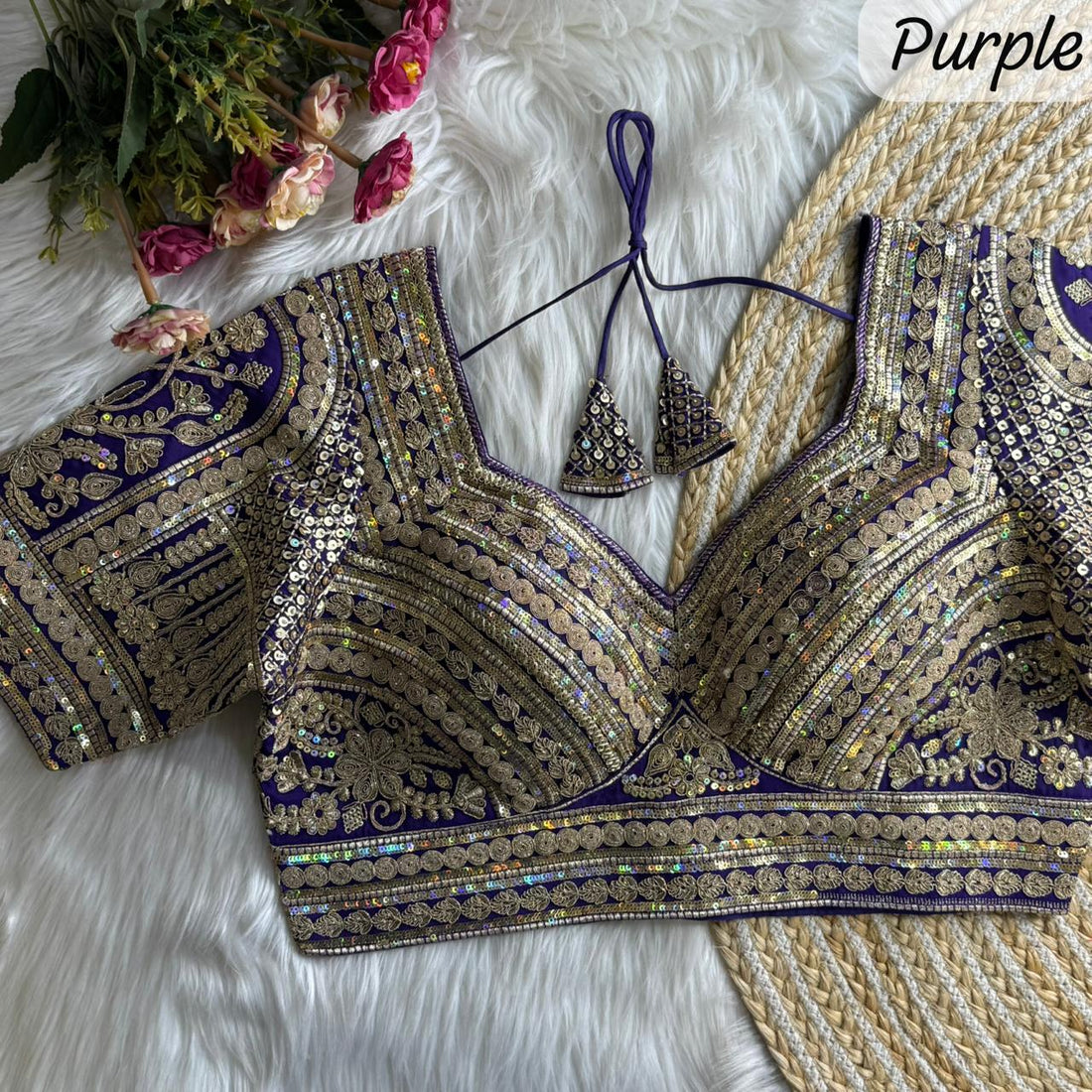 Purple Pure Roman Silk Sabyasachi Style Bridal Blouse Sleevless Blouse Anant Tex Exports Pvt.Ltd..