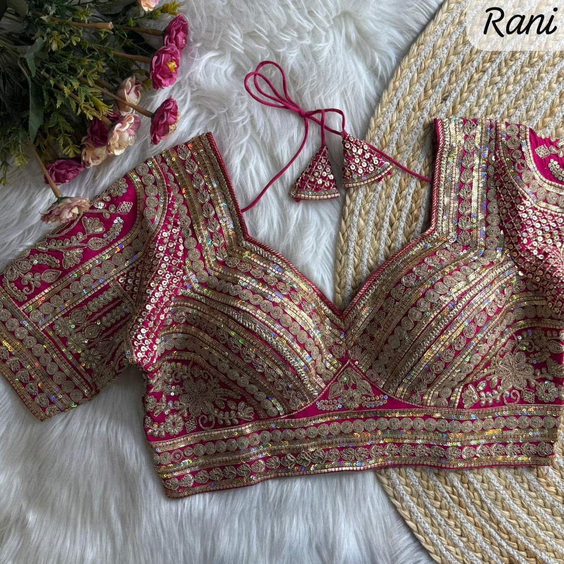 Rani Pure Roman Silk Sabyasachi Style Bridal Blouse Sleevless Blouse Anant Tex Exports Pvt.Ltd..