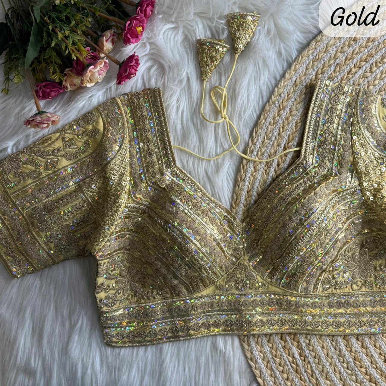 Gold Pure Roman Silk Sabyasachi Style Bridal Blouse