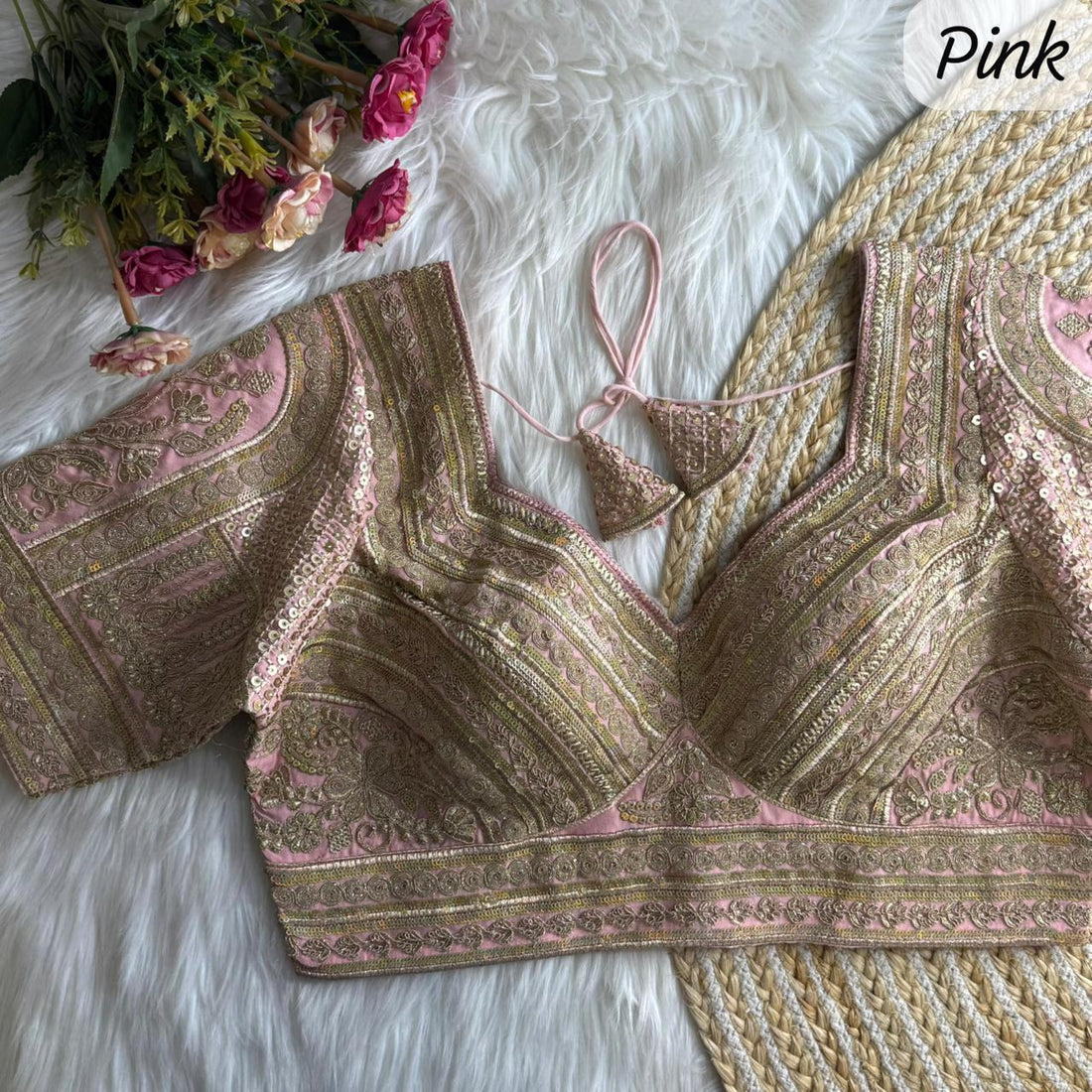 Pink Pure Roman Silk Sabyasachi Style Bridal Blouse Sleevless Blouse Anant Tex Exports Pvt.Ltd..