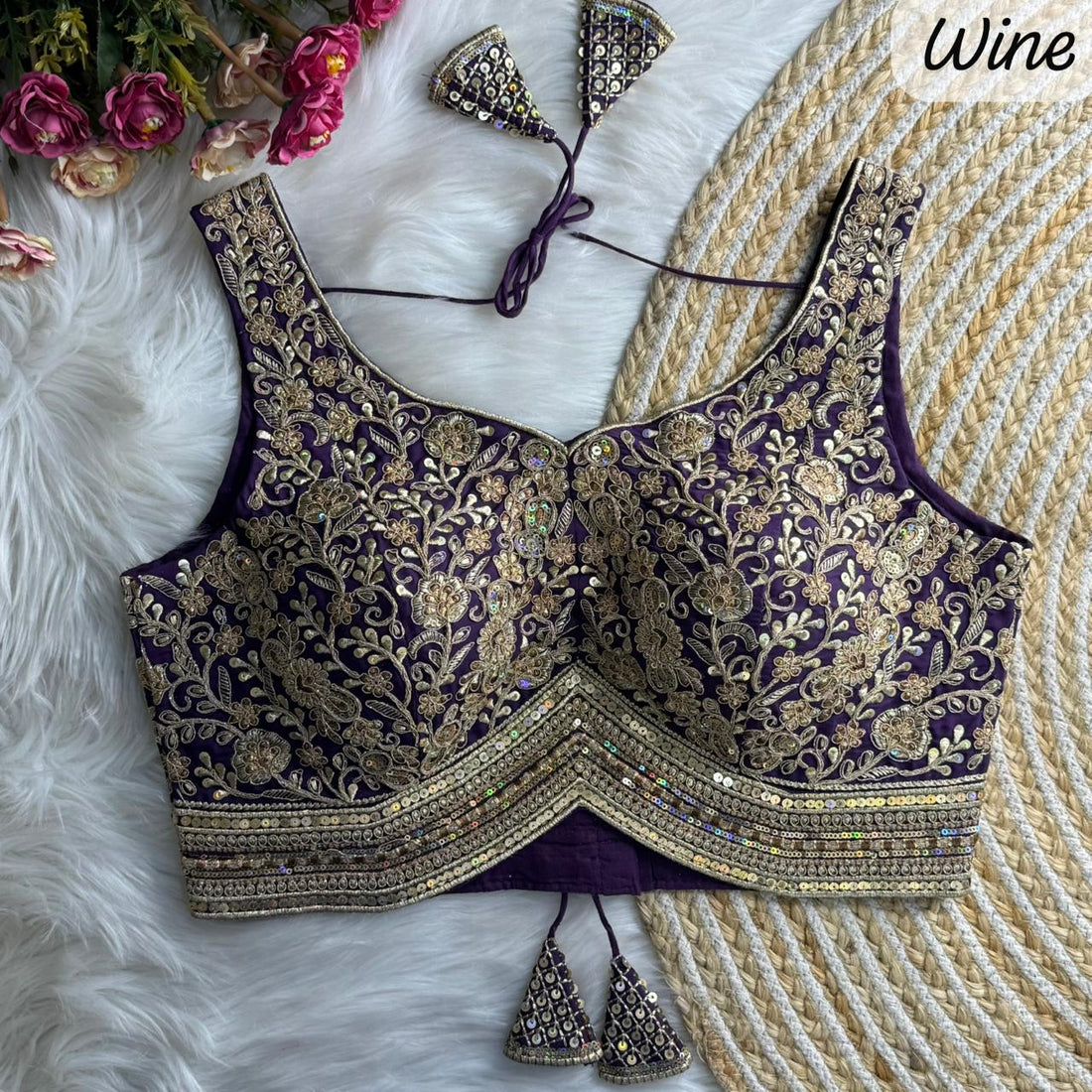 Wine Pure Roman Silk Sabyasachi Style Sleeveless Blouse Sleevless Blouse Anant Tex Exports Pvt.Ltd..