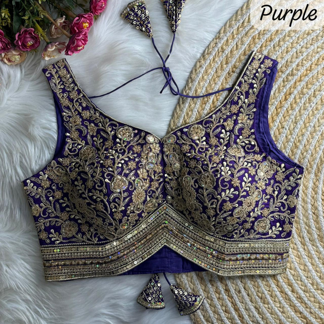 Purple Pure Roman Silk Sabyasachi Style Sleeveless Blouse Sleevless Blouse Anant Tex Exports Pvt.Ltd..