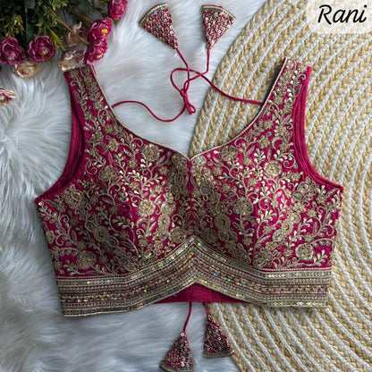 Rani Pure Roman Silk Sabyasachi Style Sleeveless Blouse Sleevless Blouse Anant Tex Exports Pvt.Ltd..
