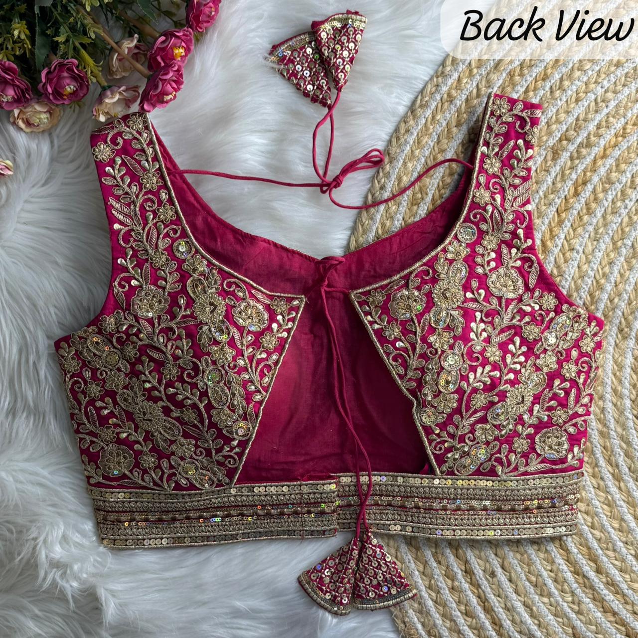 Rani Pure Roman Silk Sabyasachi Style Sleeveless Blouse