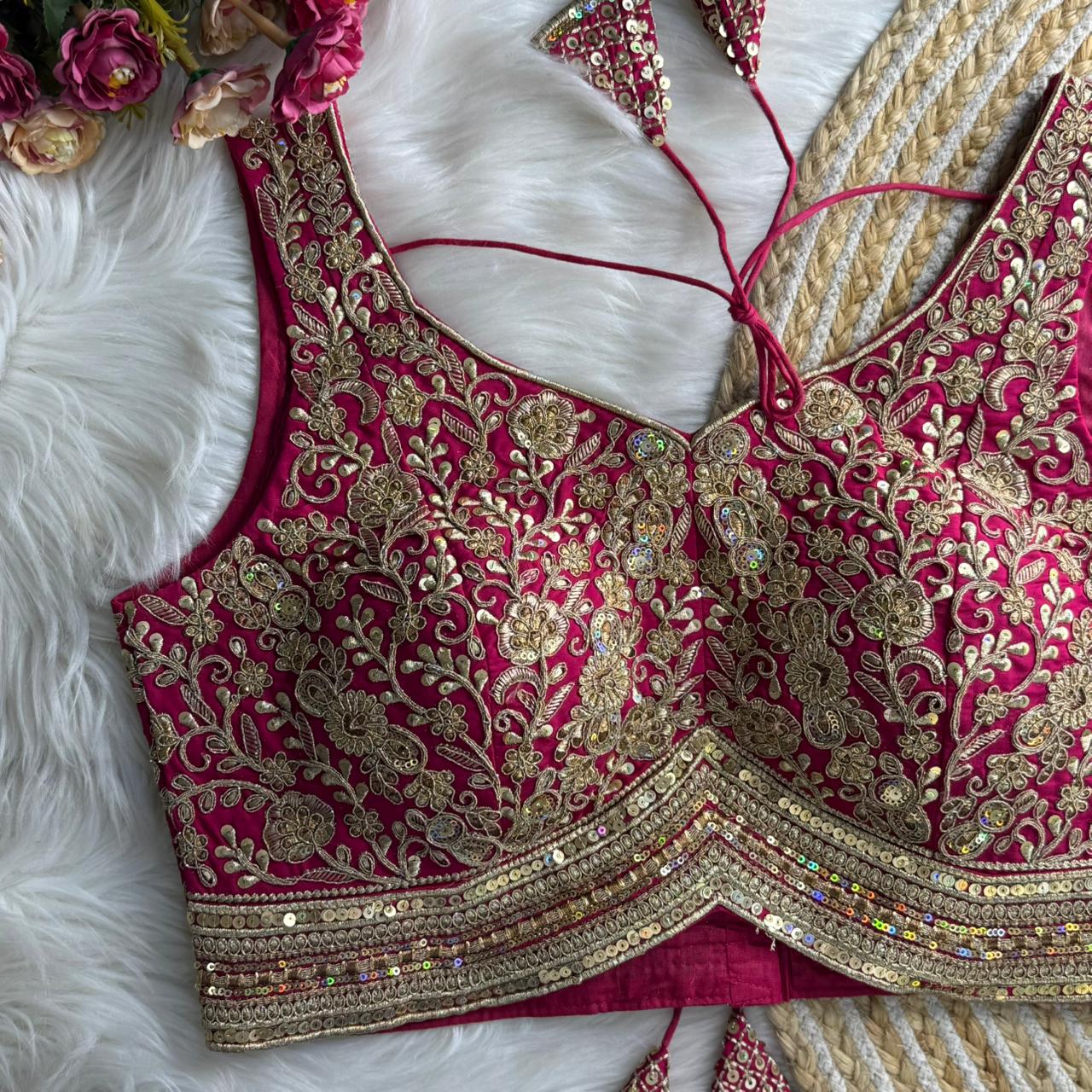 Rani Pure Roman Silk Sabyasachi Style Sleeveless Blouse