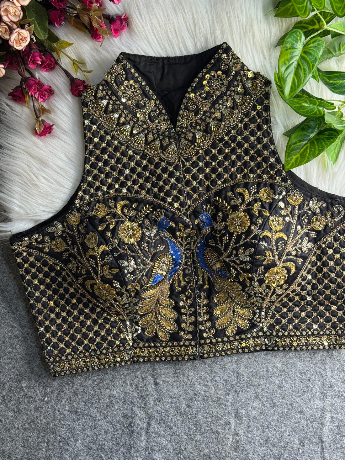 Black Pure Italian Silk Halter Coller Neck Bridal Blouse Sleevless Blouse Anant Tex Exports Pvt.Ltd..